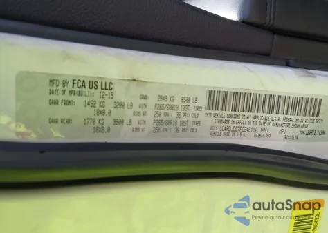 2015 Dodge Durango Limited z USA, uszkodzony, nr VIN 1C4RDJDG7FC246110